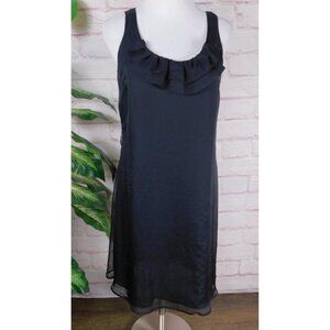 Gap Dress Womens 6 Black Chiffon Ruffle Neck Sleeveless Sheath Knee Length LBD